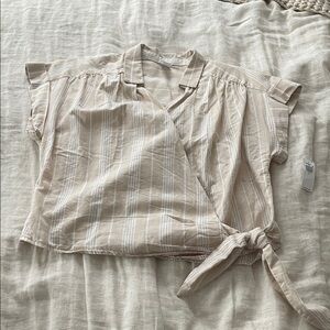 Old Navy Beige and White Striped Blouse